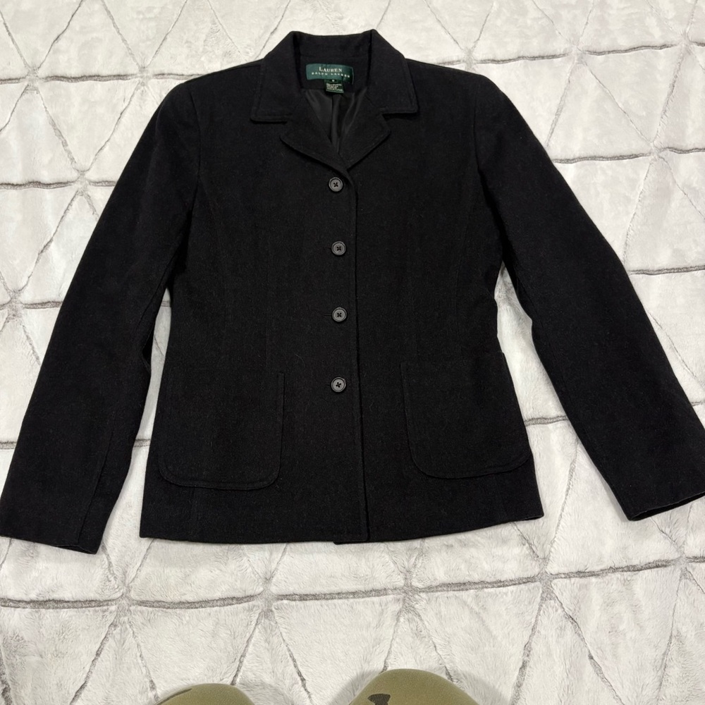 Lauren Ralph Lauren Single Breasted Wool Angora Blazer Black 6 Exterior Pockets